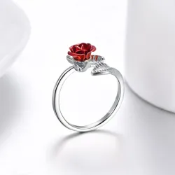 Gold & silver ring with red rose - adjustableRings