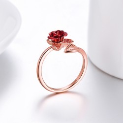 Gold & silver ring with red rose - adjustableRings