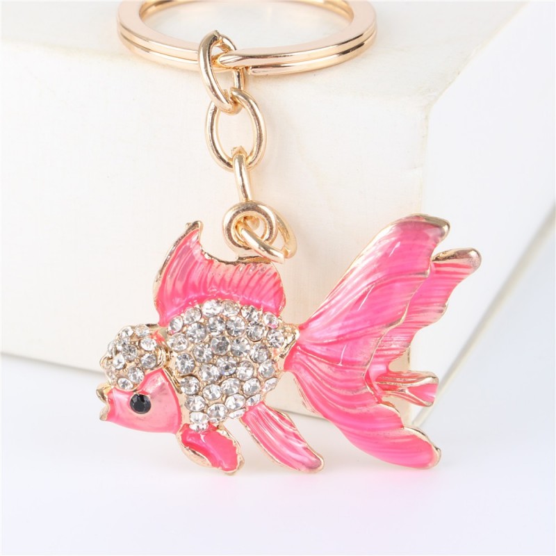 Crystal with gold fish - keychainKeyrings