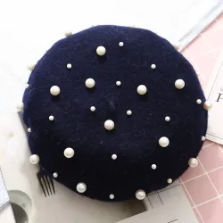 Elegant wool beret with pearls - hatHats & Caps
