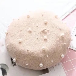 Elegant wool beret with pearls - hatHats & Caps