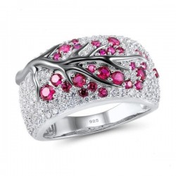 Rose flowers - luxury silver ring with cubic zirconia