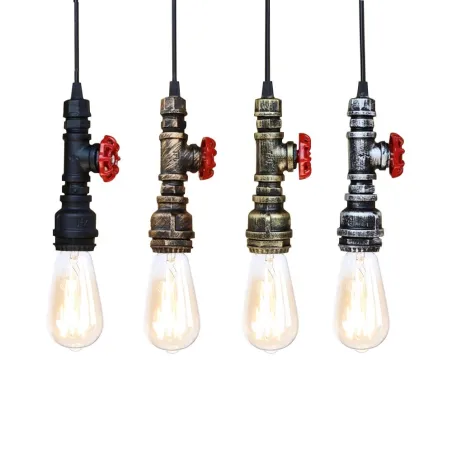 Industrial iron water pipe - vintage lamp with cable - E27 LEDLights & lighting