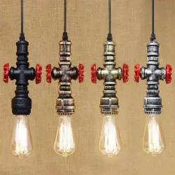 Industrial iron water pipe - vintage lamp with cable - E27 LEDLights & lighting